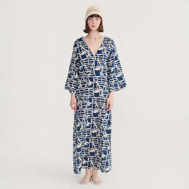 Bobo Choses V-Neck Dress Cookery Festival Print - Navy Blue
