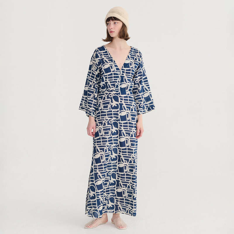 Bobo Choses V-Neck Dress Cookery Festival Print - Navy Blue