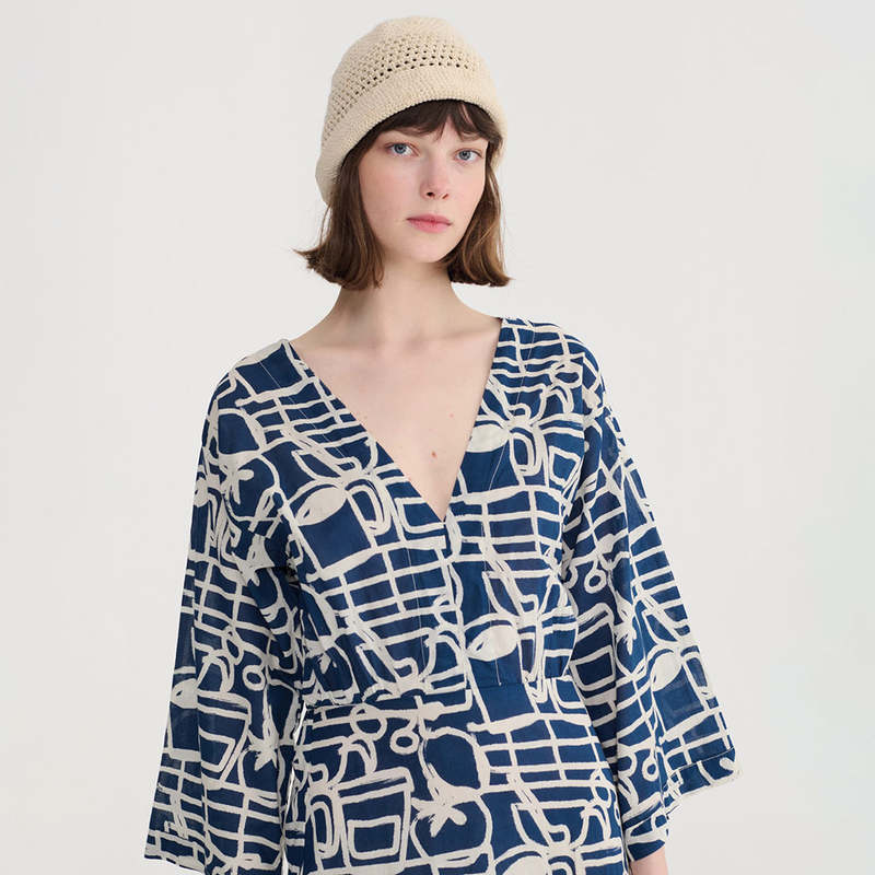Bobo Choses V-Neck Dress Cookery Festival Print - Navy Blue