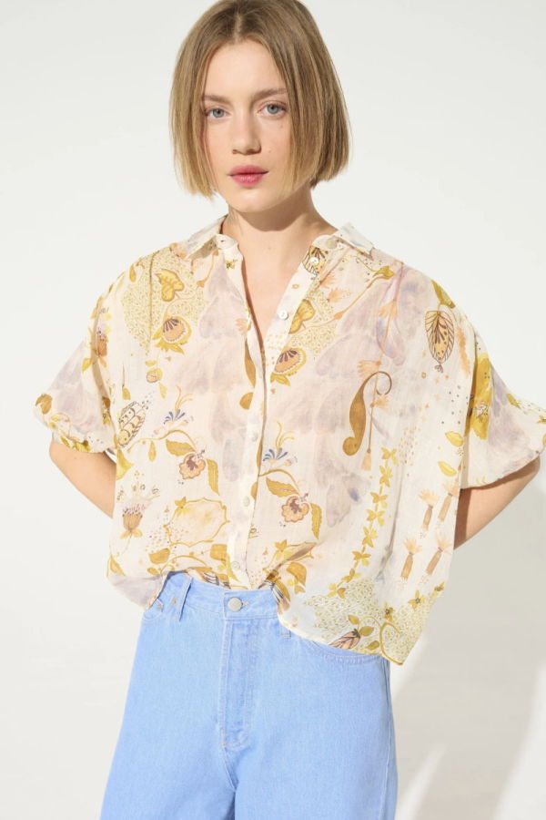 Cotélac Pleated Printed Blouse