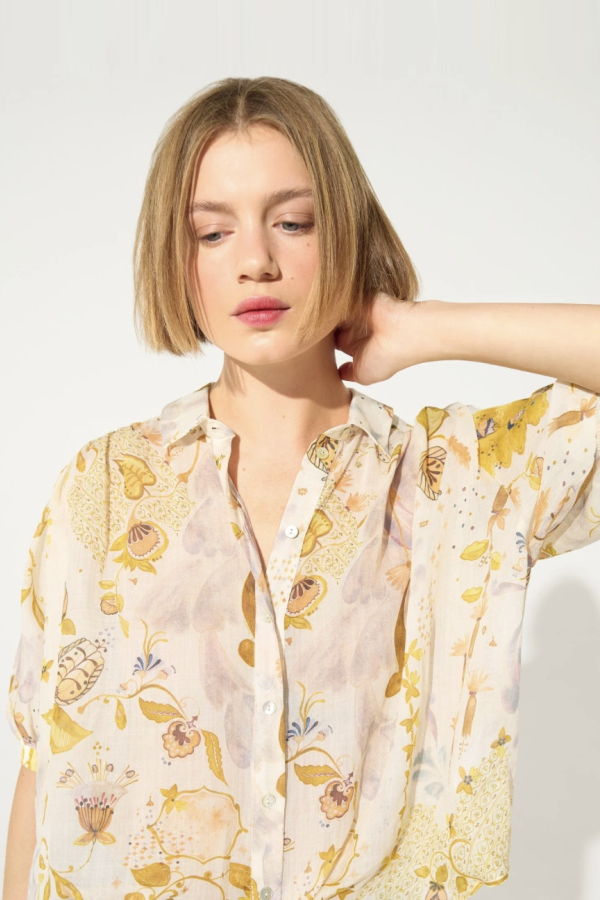 Cotélac Pleated Printed Blouse