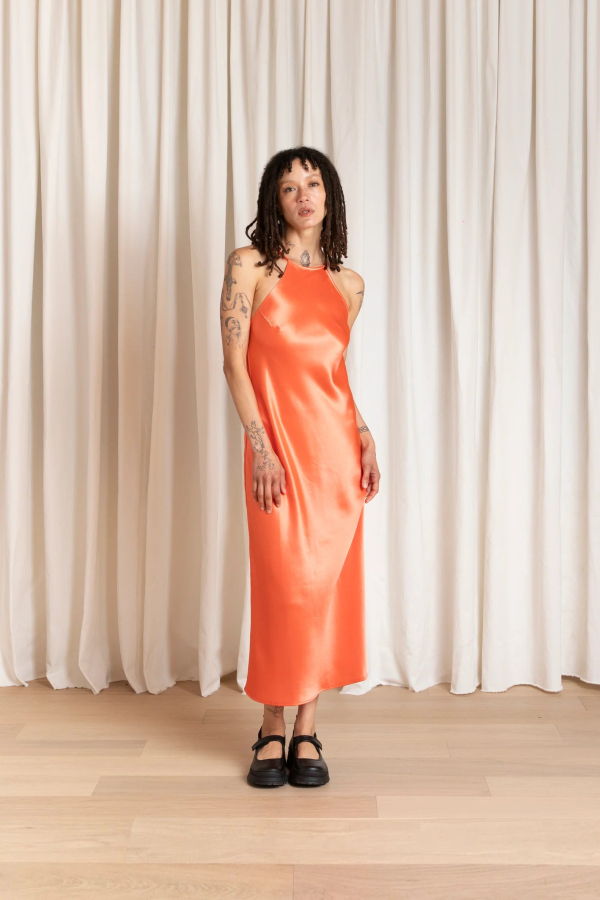 Ali Golden High Neck Bias Dress