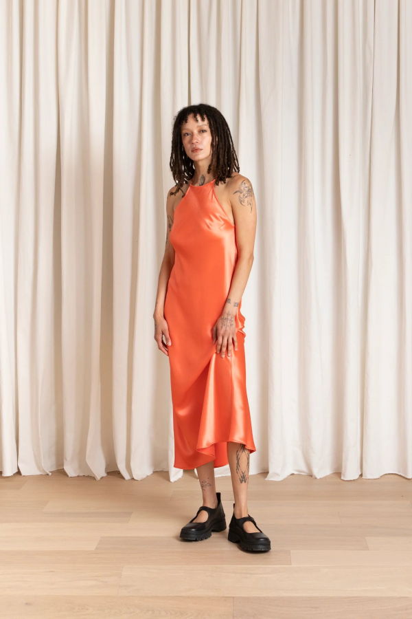 Ali Golden High Neck Bias Dress
