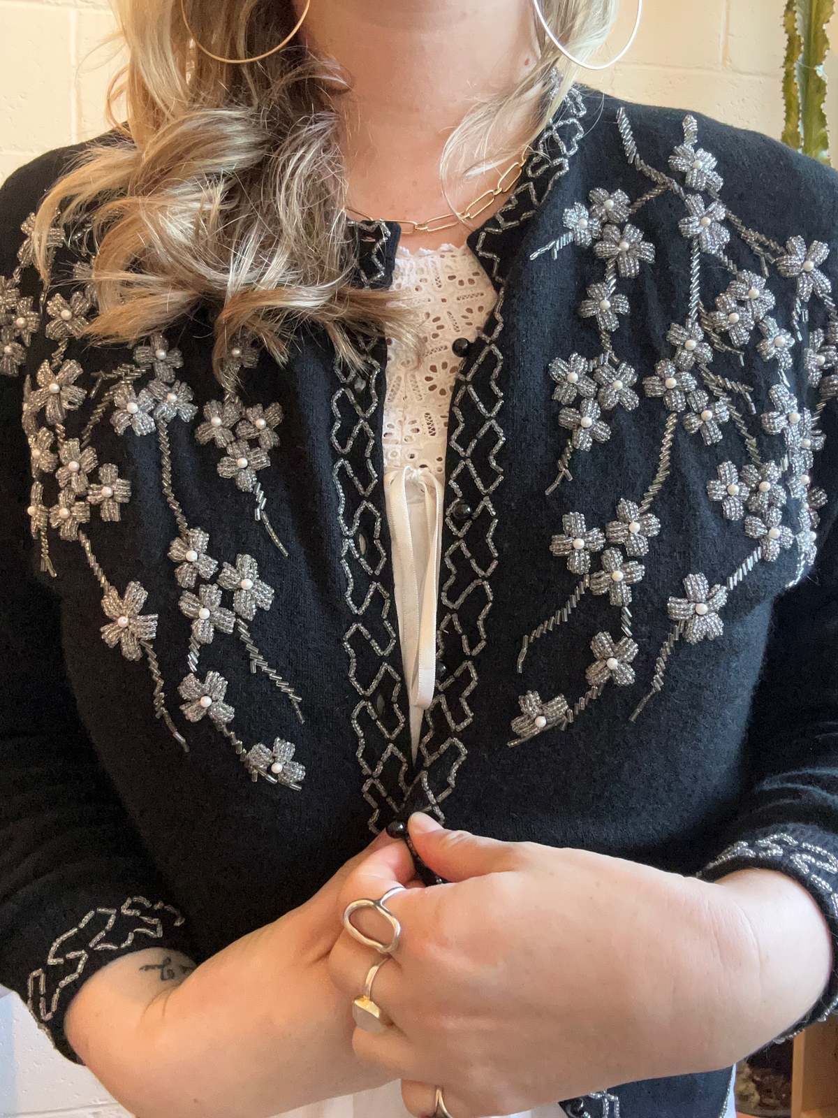 Vintage Beaded Cardigan - Black - Image 2 of 7