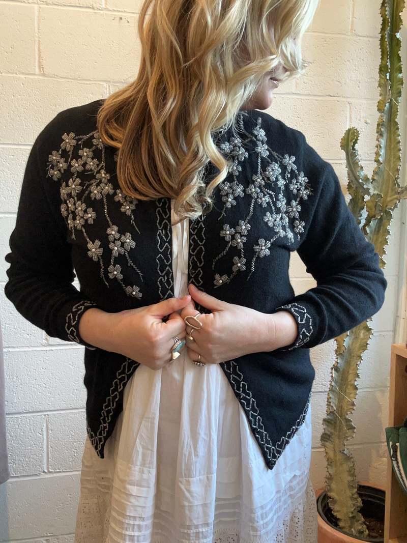 Vintage Beaded Cardigan - Black