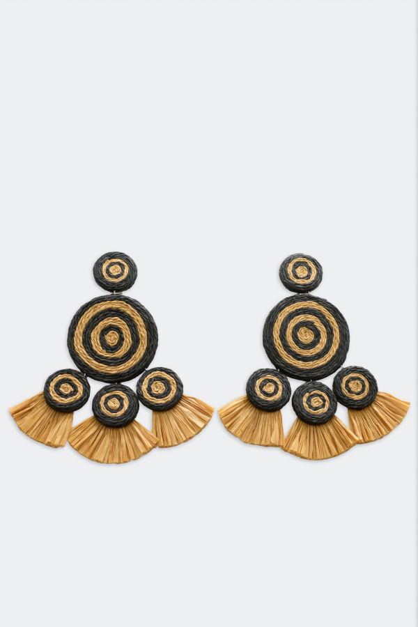 Simon Miller Raffia Fringe Deco Earrings - Black/Natural