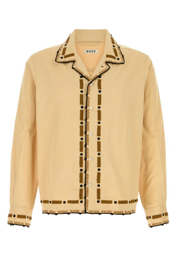 BODE Beige Cotton Beaded Ryegrass Shirt - Tanbrown