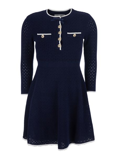 Self Portrait Collar Knit Mini Dress - Navy | Garmentory