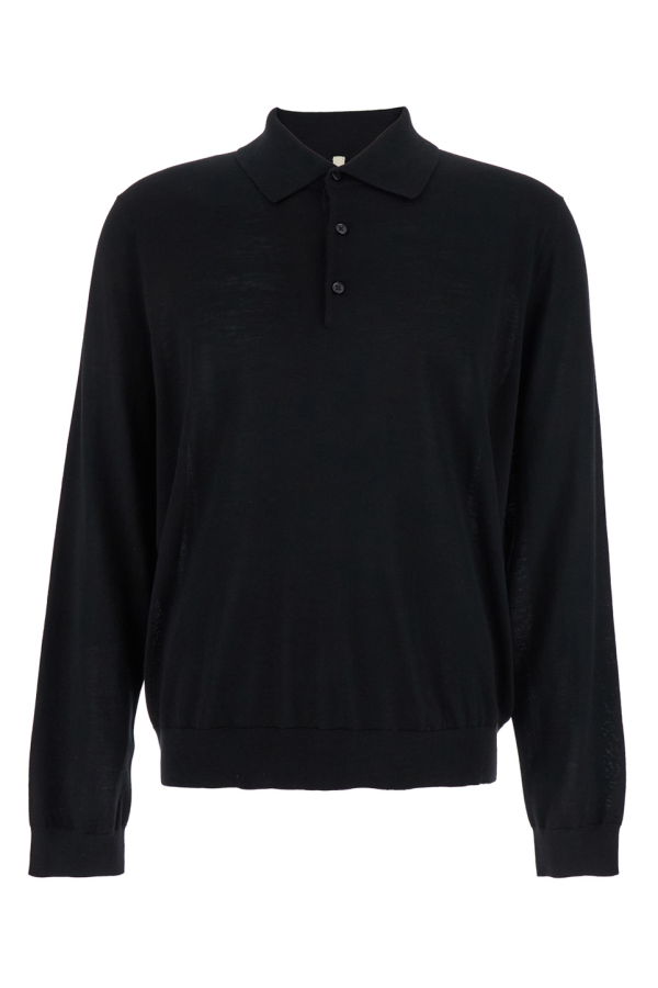 Sunflower Polo Shirt With Classic Collar and Ribbed Trims in Wool - Black