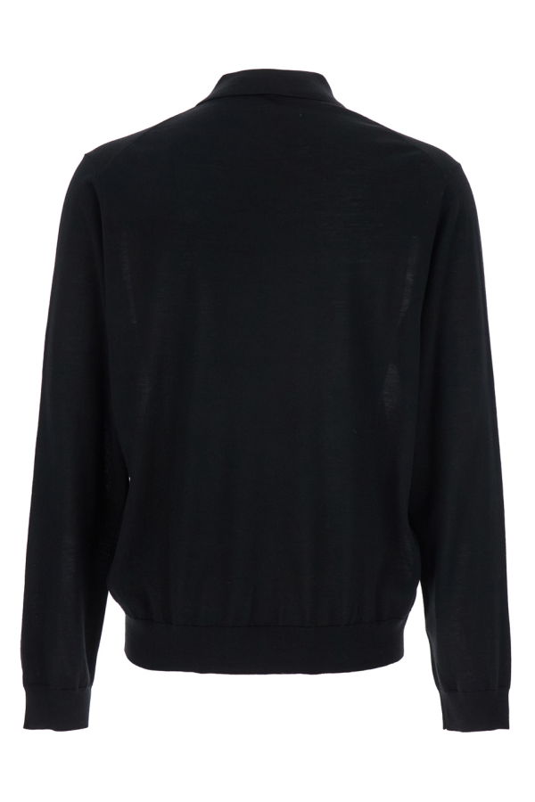 Sunflower Polo Shirt With Classic Collar and Ribbed Trims in Wool - Black