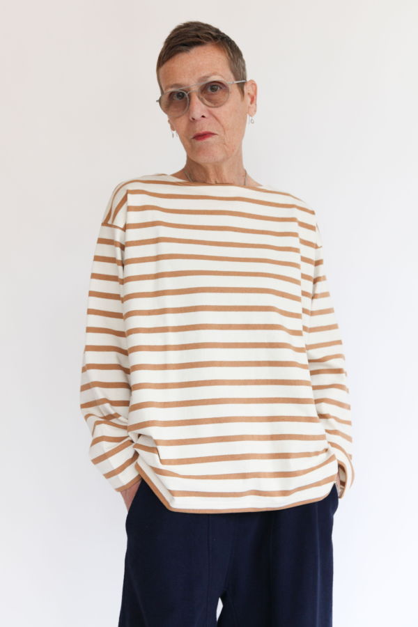 ICHI ANTIQUITES Undyed Stripe Pullover - Off White/Camel