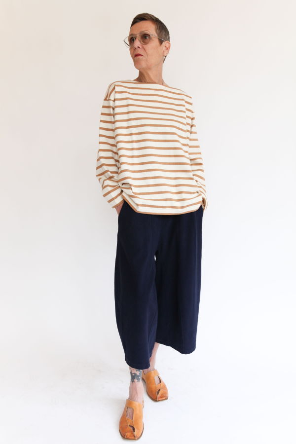 ICHI ANTIQUITES Undyed Stripe Pullover - Off White/Camel