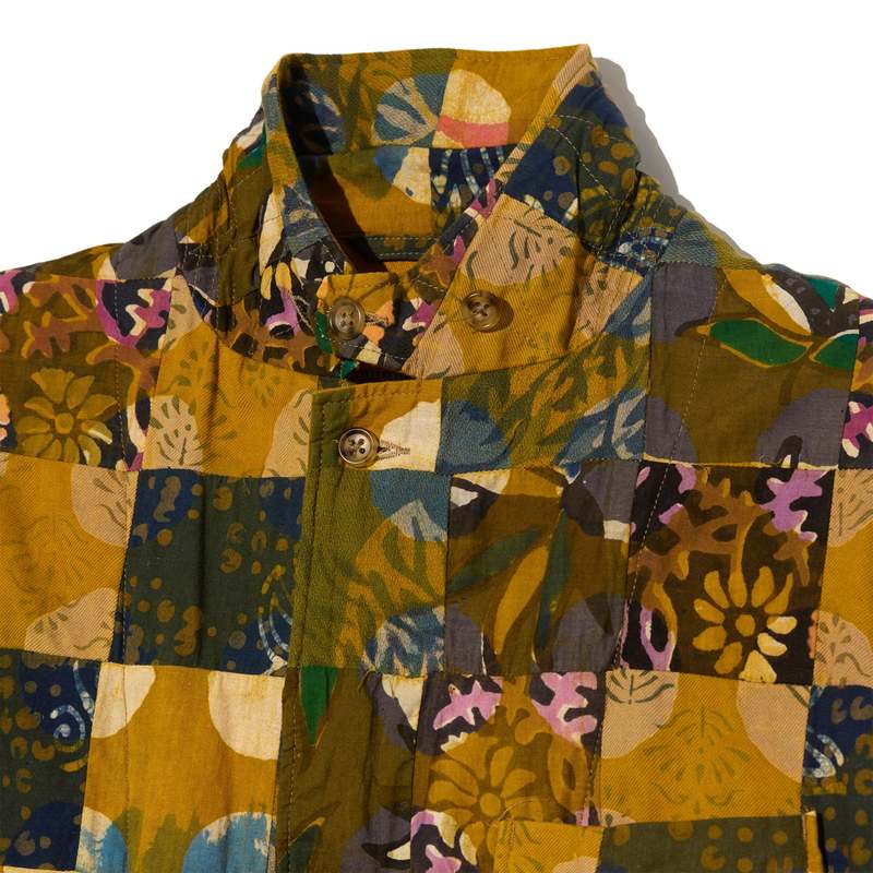Engineered Garments Loiter Jacket - Olive Cotton Multi Pattern Patchwork