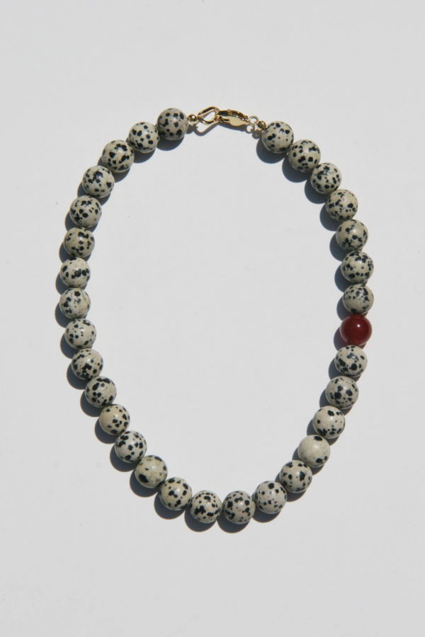 By Orly Poppy Dalmatian Jasper and Carnelian Beaded Necklace
