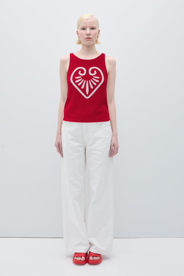 Rita Row Cuore Knit Tank Top - Red-White