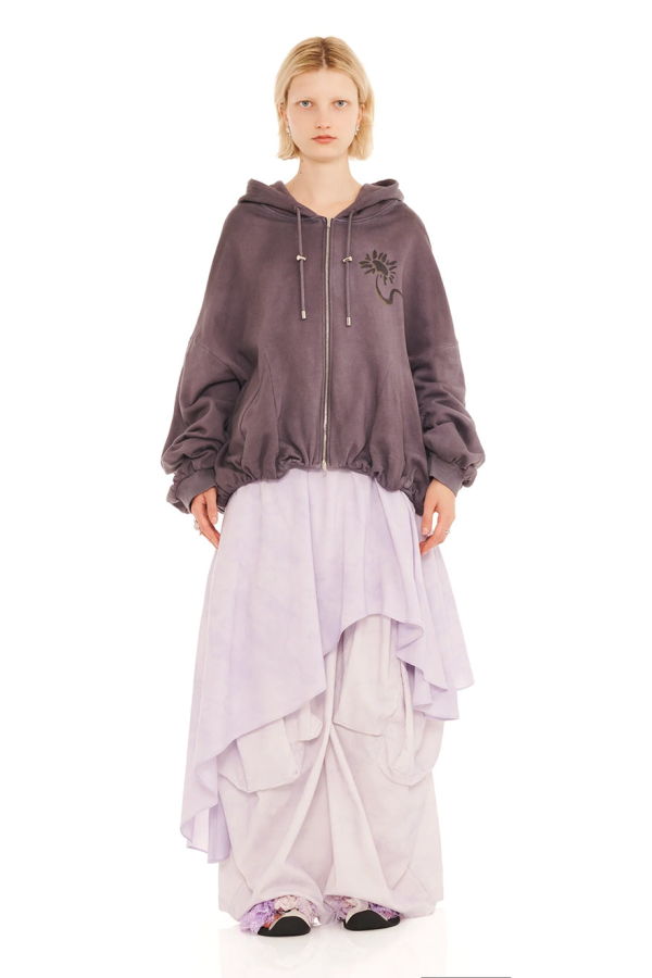 Collina Strada Charcoal Daisies Gathered Zip Up Hoodie