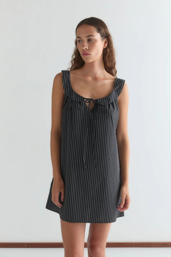 Deiji Studios Mono Stripe Round Collar Dress