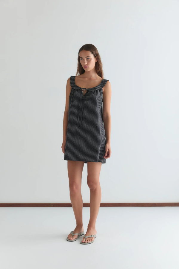 Deiji Studios Mono Stripe Round Collar Dress