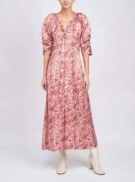 En Saison Printed Tiered Midi Dress - brown | Garmentory