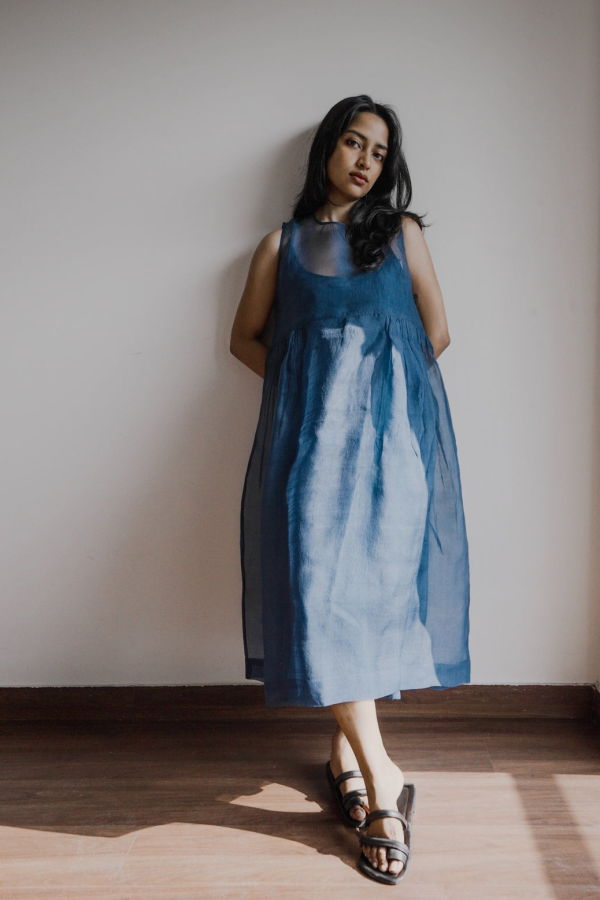 Studio Within Organza Midi Dress - Ink Blue