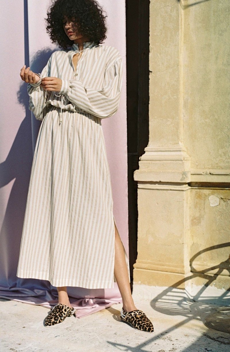 english factory long-sleeve collared center-pleat a-line midi dress English Factory