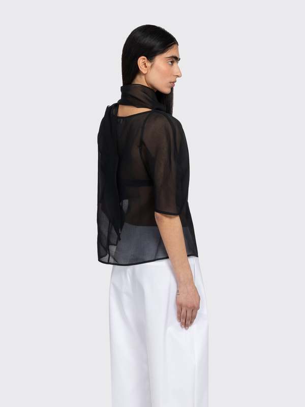 トップス amomento Knotted Collar Top, Black AMOMENTO Knotted Collar Top - Black | Garmentory