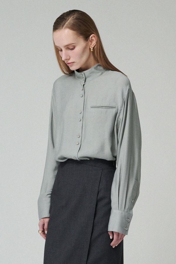 Maison De Ines Satin Touch Stand Collar Blouse