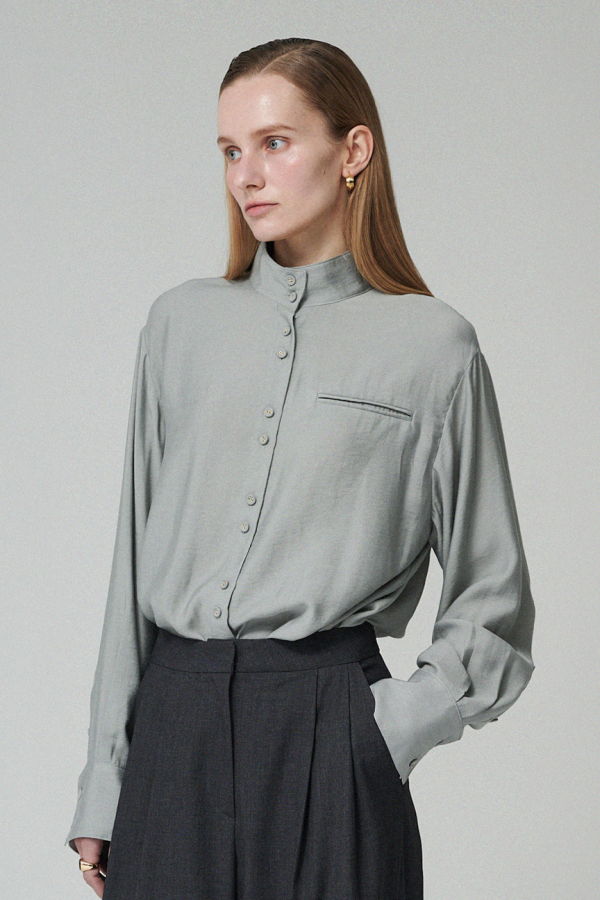 Maison De Ines Satin Touch Stand Collar Blouse