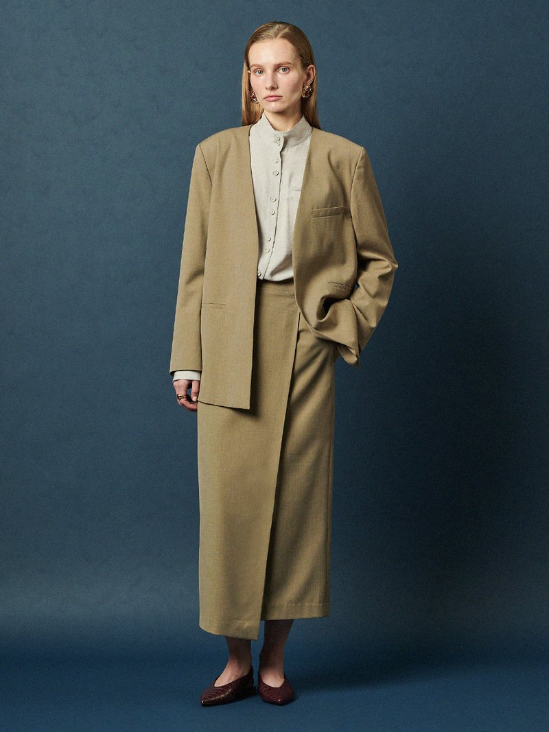 MAISON DE INES (SET-UP) TAILORED WRAP MIDI SKIRT
