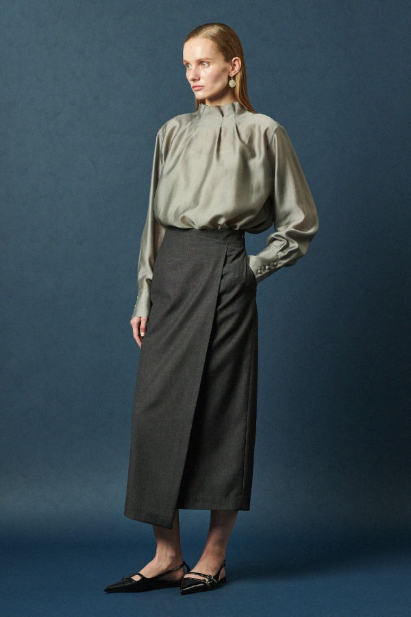 MAISON DE INES (SET-UP) TAILORED WRAP MIDI SKIRT