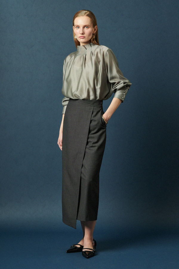 MAISON DE INES (SET-UP) TAILORED WRAP MIDI SKIRT
