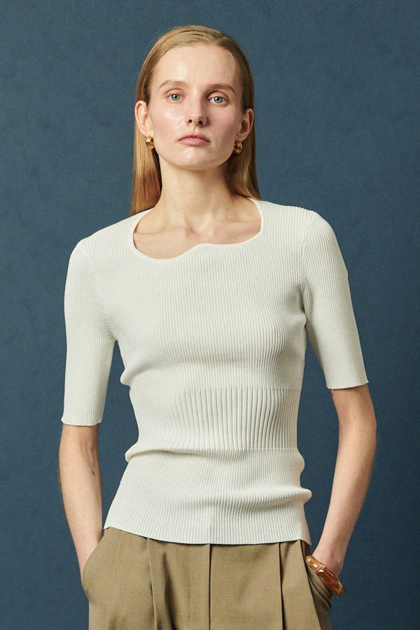 Maison De Ines Wave Neck Rib Knit Top