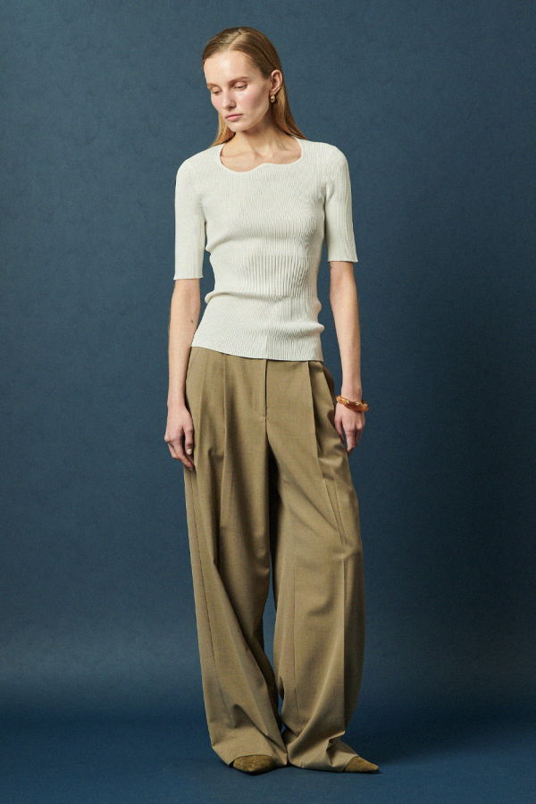 Maison De Ines Wave Neck Rib Knit Top
