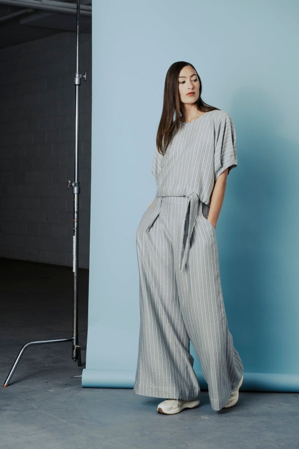 BODYBAG by Jude Nancy Herringbone Pants - Light Blue Herringbone