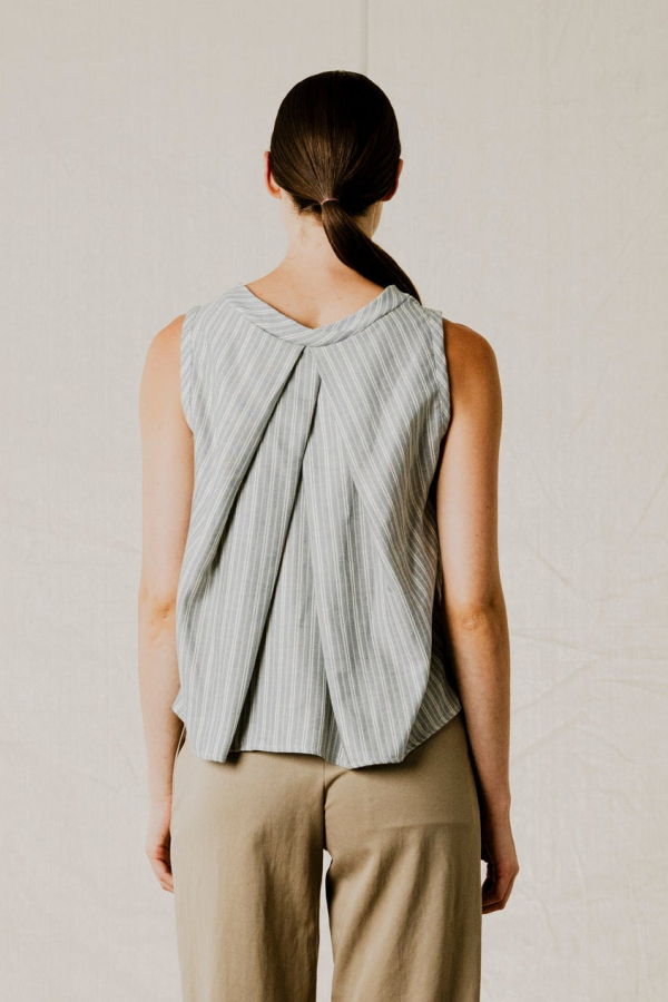 BODYBAG by Jude Pacifica Top - Light Blue Herringbone
