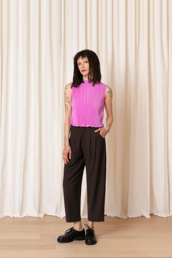 Ali Golden High Neck Pleated Tank