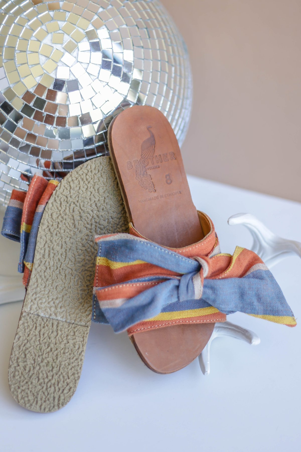 Brother Vellies Burkina Slides - Papaya/Denim Blue Stripe - Image 3 of 3