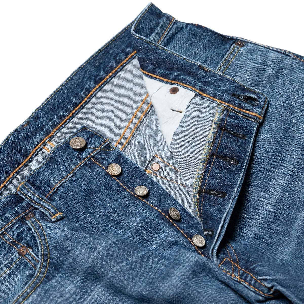 Pure Blue Japan USED-003-ID Regular Straight 14oz Selvedge Denim Jeans - Used Wash - Image 6 of 11