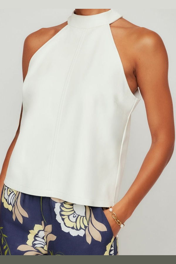 Fifteen Twenty Alexis Faux Leather Halter Top - Bone