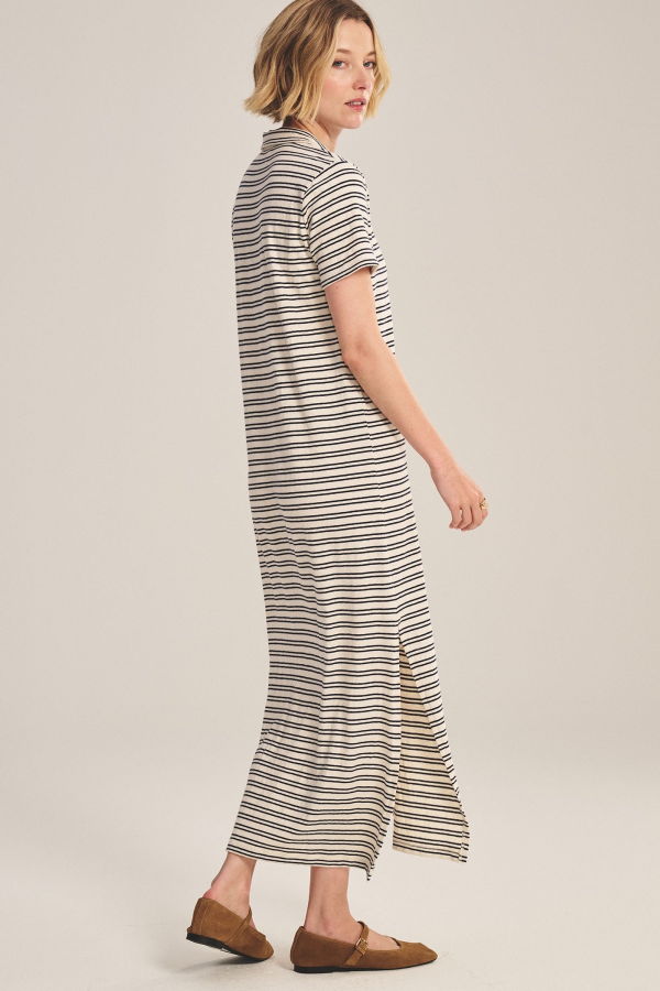 Velvet Corin Collared Dress - Navy-Natural