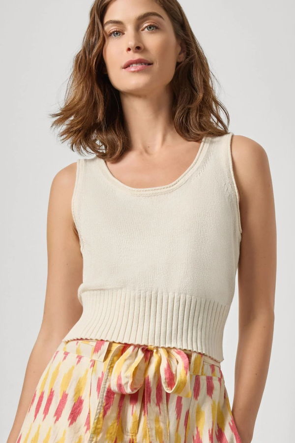 Lilla P. Cropped Scoop Tank Sweater - Off White