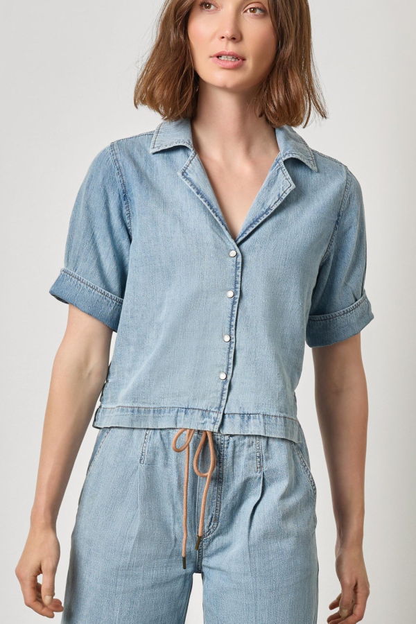 Lilla P. Denim Cuffed Shirt - Blue Wash