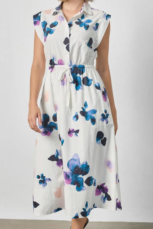 Lilla P. Gusset Sleeve Maxi Dress - Orchid Print