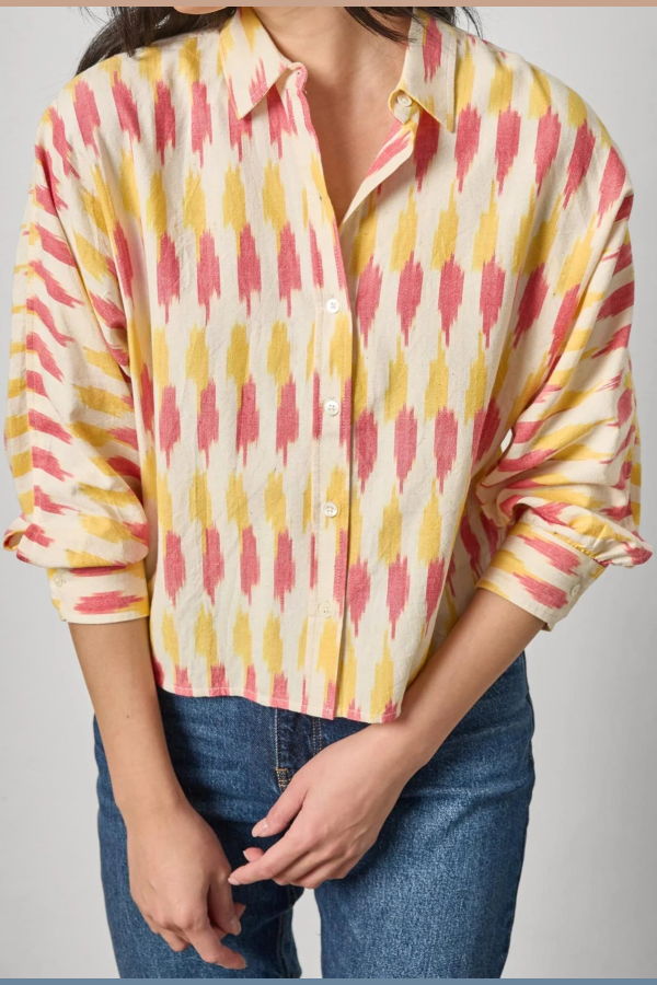 Lilla P. Ikat Dolman Button Down Top - Taffy Ikat