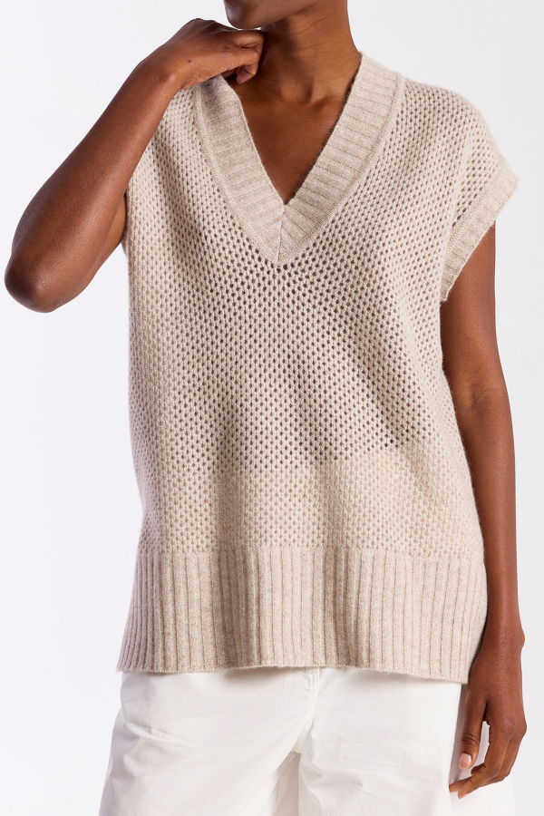Brodie Pointelle Relaxed V Top - Wheat