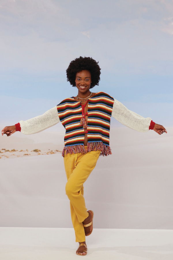 Me369 Ruby Crochet Puff Sleeve Cardigan - Stripe