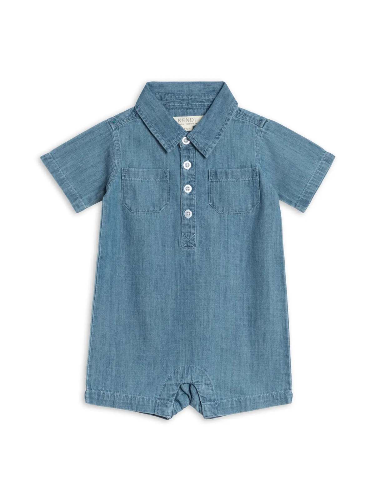 KIDS Colored Organics Ted Chambray Collared Romper - Image 1 of 2