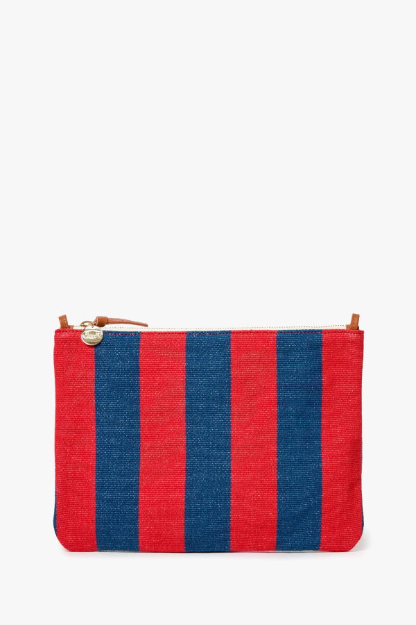 Clare V. Flat Clutch w. Tabs - Poppy/French Blue Canvas Stripe