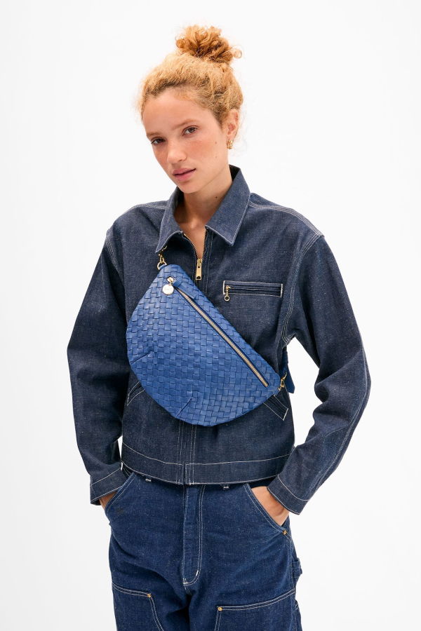Clare V. Grande Fanny Bag - French Blue Diagonal Woven