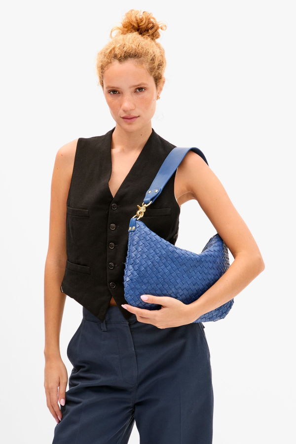 Clare V. Moyen Messenger Bag - French Blue Diagonal Woven